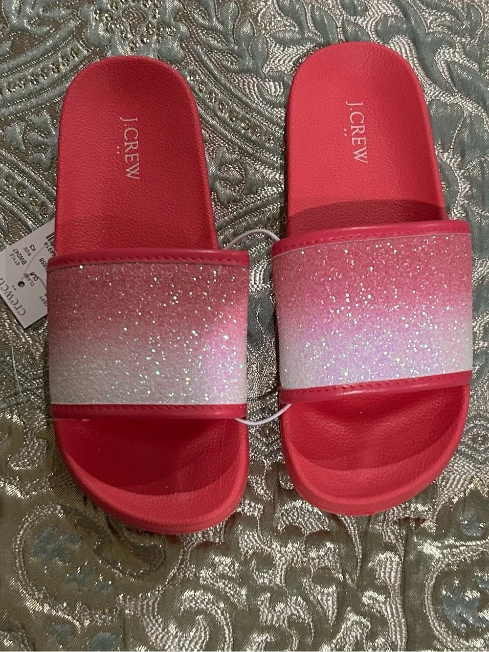 J. Crew Kids' Hot Pink Glitter Ombre Slide Sandals